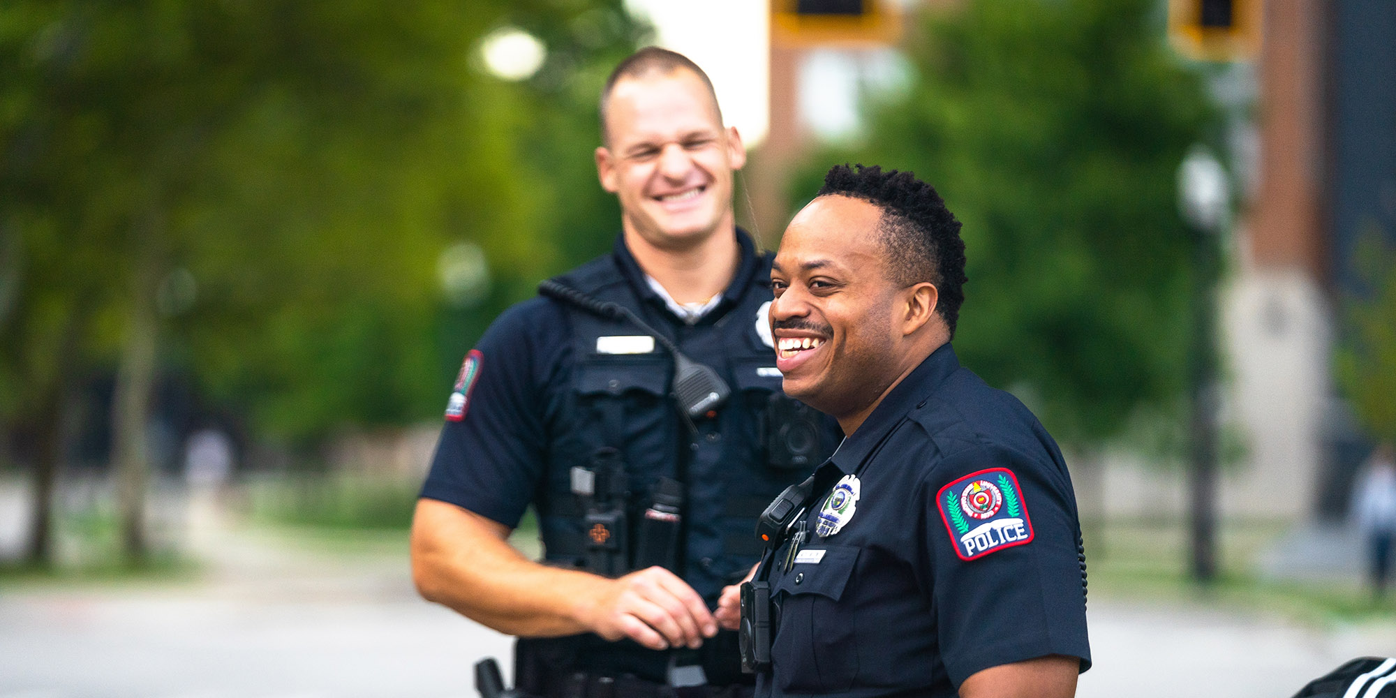 Ohio State University Police Department (OSUPD) officers laughing