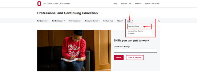 website with login information highlighted by a red box to show how to navigate to login options